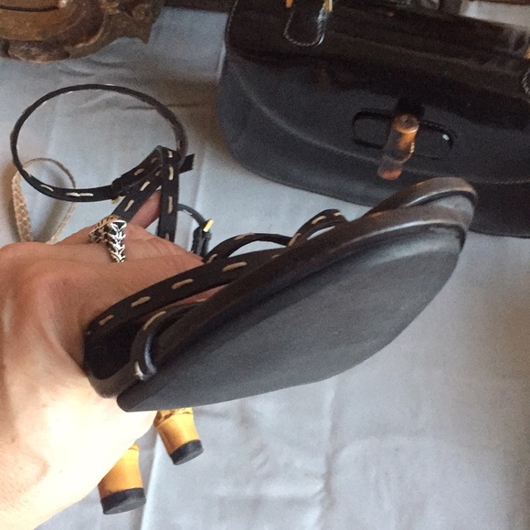 Rare Gucci Tom Ford bamboo black heels wrap around ankle. - Picture 7 of 8